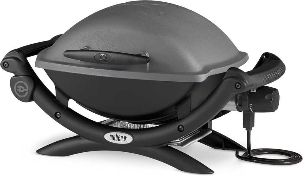 Weber Barbecue électrique Q 1400 / Barbecue portable, grille en fonte d'acier émaillée, surface de cuisson de 43 x 32 cm, bac de récupération amovible, cordon d'alimentation de 1,80 m, noir