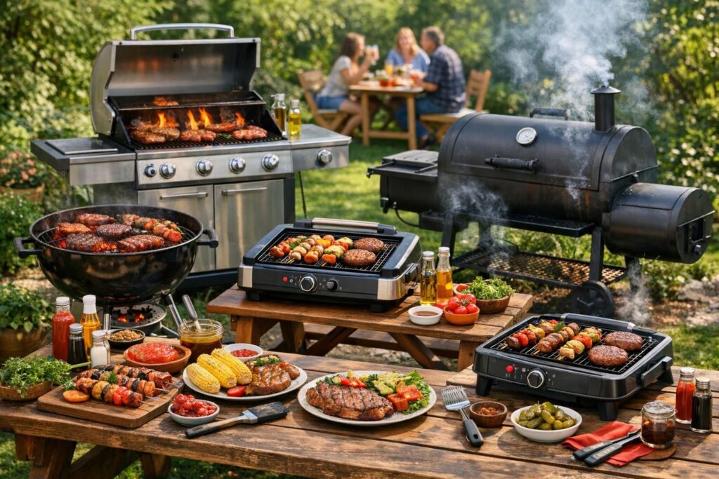 Les différents barbecues - Mes Grillades découvrez les différents types de barbecues pour vos repas en plein air : charbon, gaz, électrique, et plus, afin de choisir celui qui vous convient le mieux.